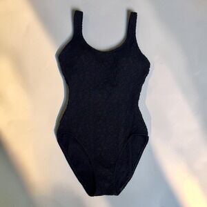 Mainstream One Piece Swimsuit Textured Cross Back Black S 90s
